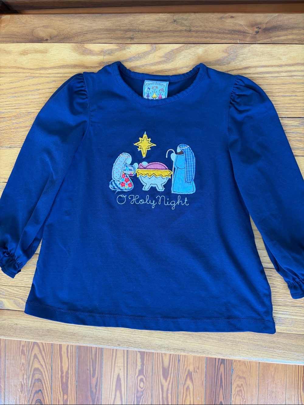 Three Sisters Girls 4T Nativity Christmas Shirt O Holy Night Applique Boutique